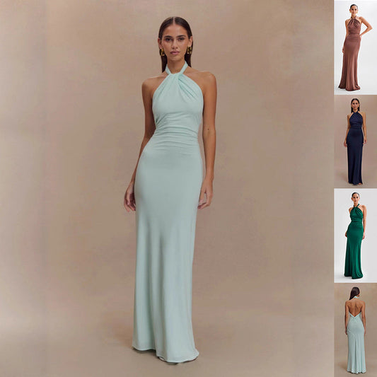 Ins Bodycon Halter Dress Sexy Backless Slim Fit Waist Slimming Maxi Dresses Prom Party Club Clothing For Women Velora