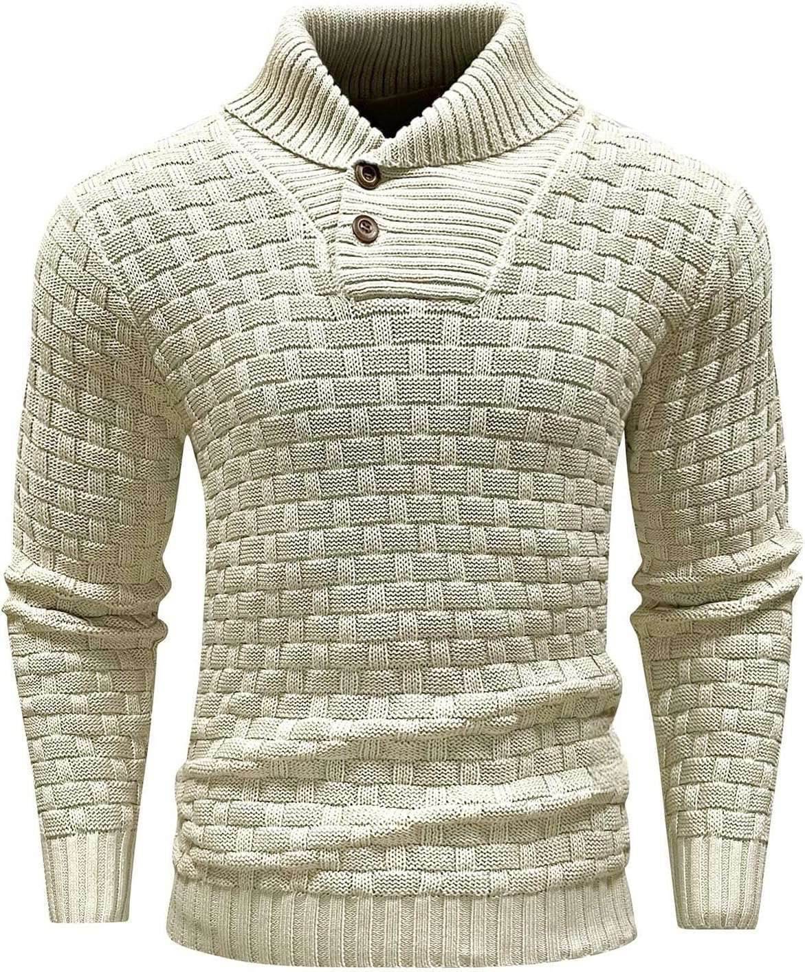 Men's Slim Turtleneck Sweater With Button Design Fashion Casual Solid Color Pullover Top Clothing - Velora