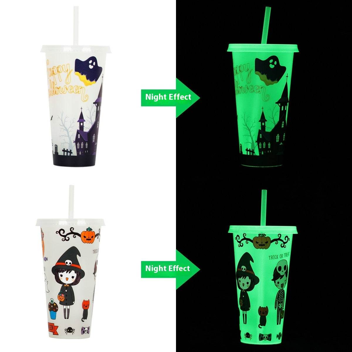 720ml Plastic Sippy Cup Halloween Luminous Straw Cup - Velora