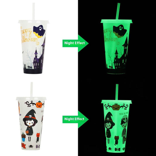 720ml Plastic Sippy Cup Halloween Luminous Straw Cup - Velora