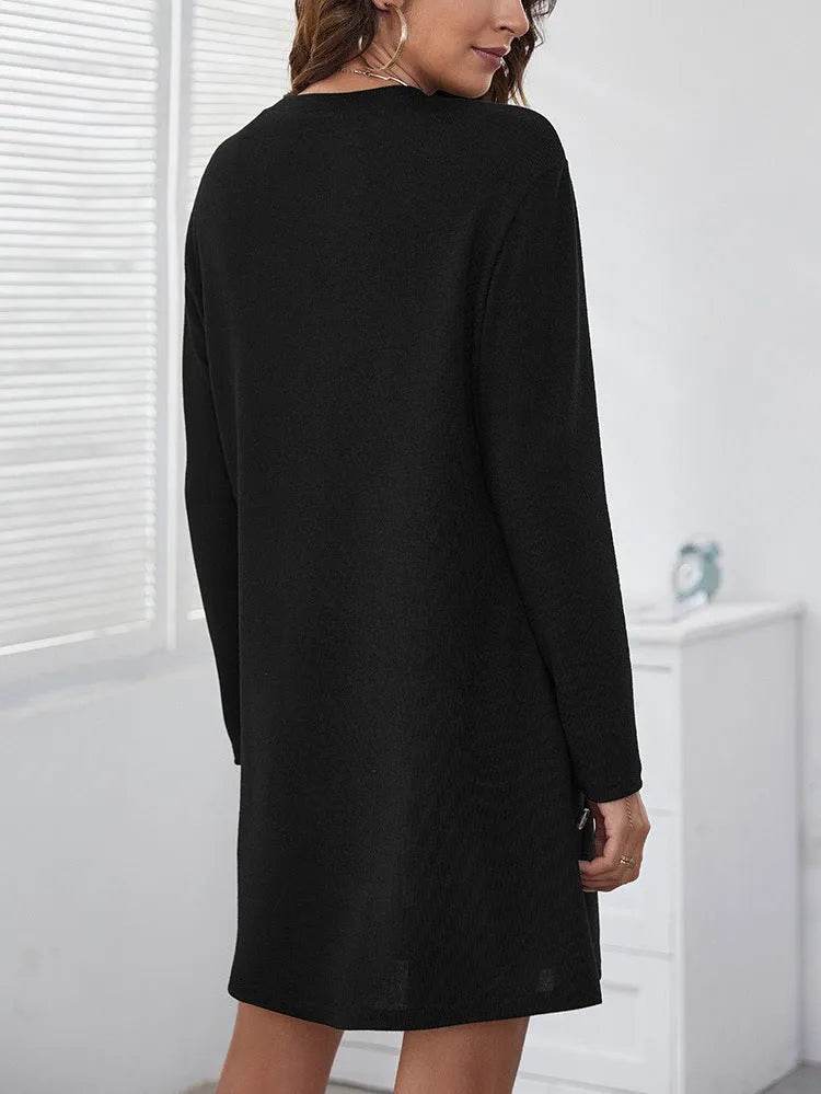 Long-sleeved Round-neck Straight Dress Fashion Casual Loose Solid Color Dress For Women Fall Spring Clothing - Velora