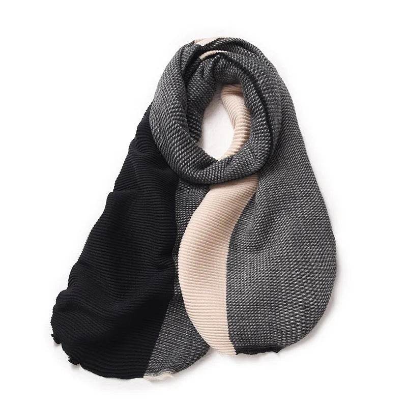 Gradient Mixed-color Scarf Winter Double-sided Wrinkled Imitation Cashmere Scarf Popular Versatile And Elegant Shawl For Women - Velora