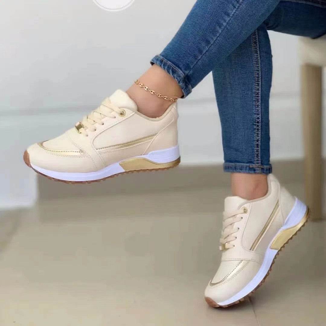 Casual Lace-up Flat Shoes Women Shallow Round Toe Sports Walking Sneakers - Velora