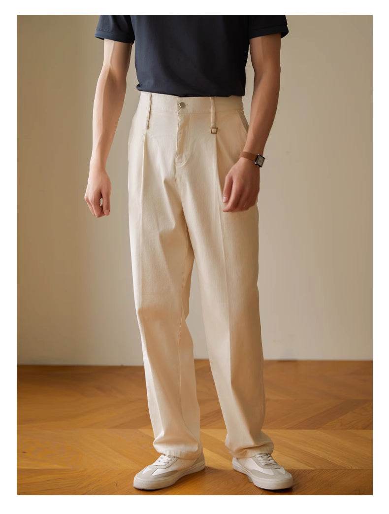 Retro Fashion Men High waist Pleated Loose Straight Leg Trouser - Velora