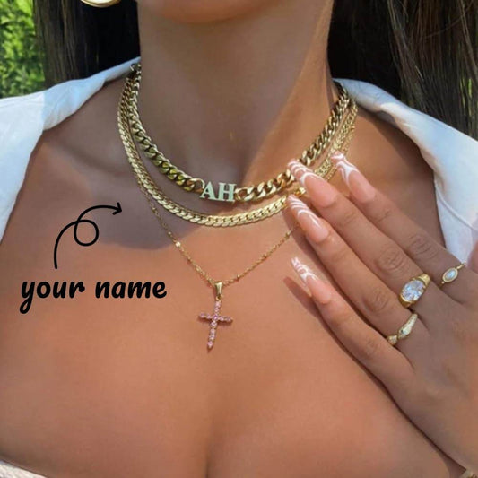 Creative Custom Letter English Name Necklace Stainless Steel Choker Necklace Personalized Cuban Chain Christmas Gifts - Velora