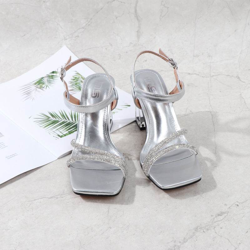 Fashion Square Toe Buckle Solid Color Large Size Womens High Heels - Velora