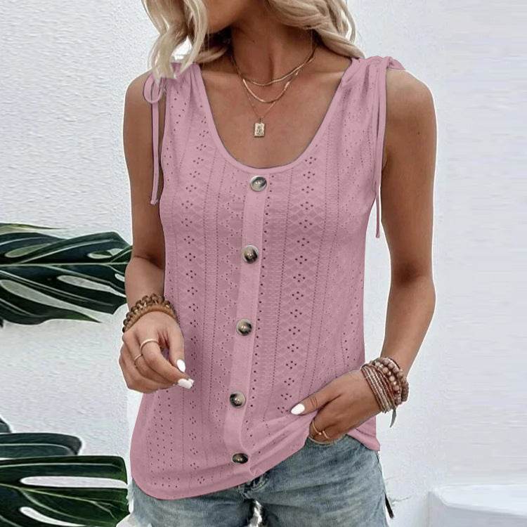 Casual summer U-neck Vest Women Shoulder With Bow Tie Summer blouse top - Velora