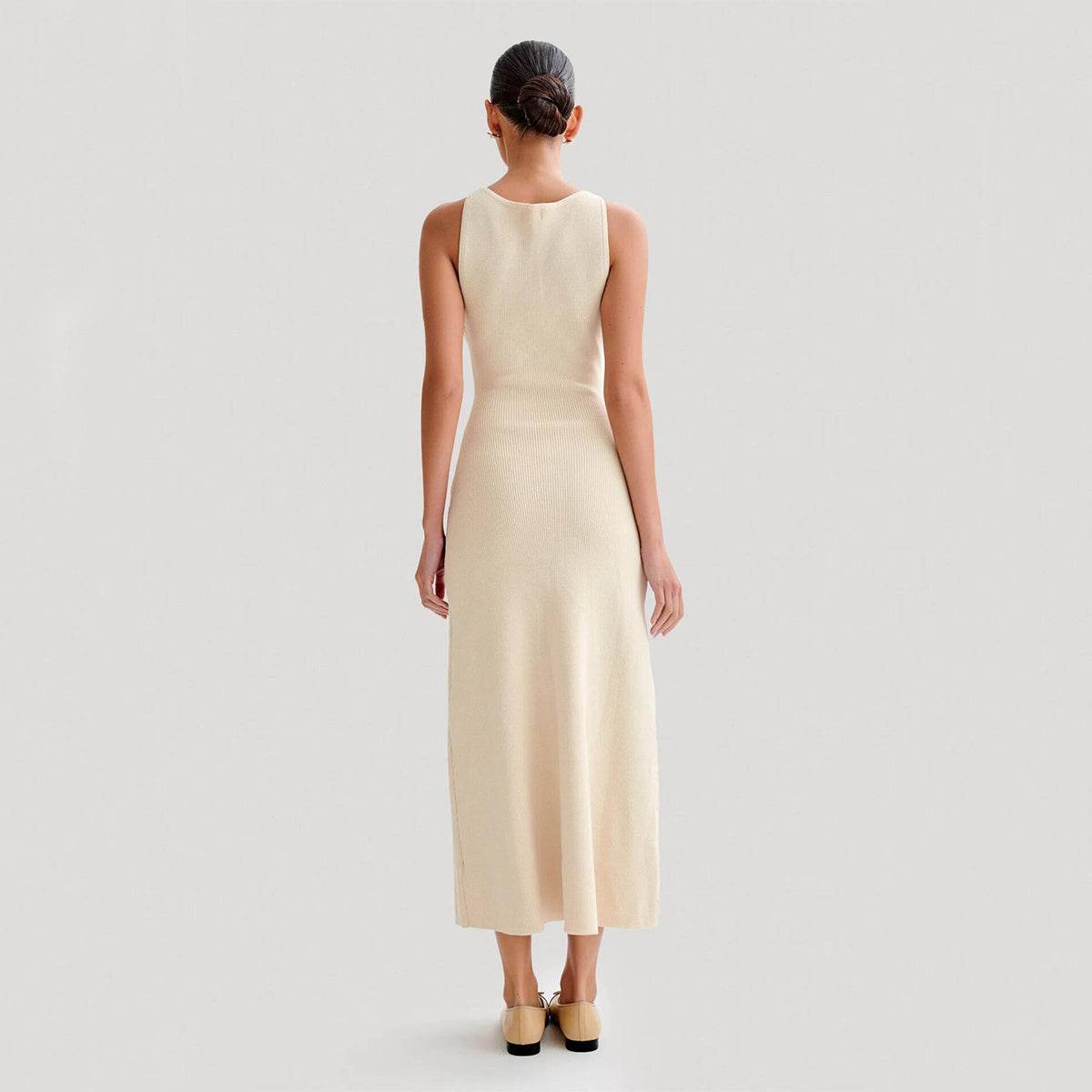 Elegant Knitted Sleeveless Dress With Single Breast Fashion Slim Round Neck Long Dresses Womens Clothing - Velora