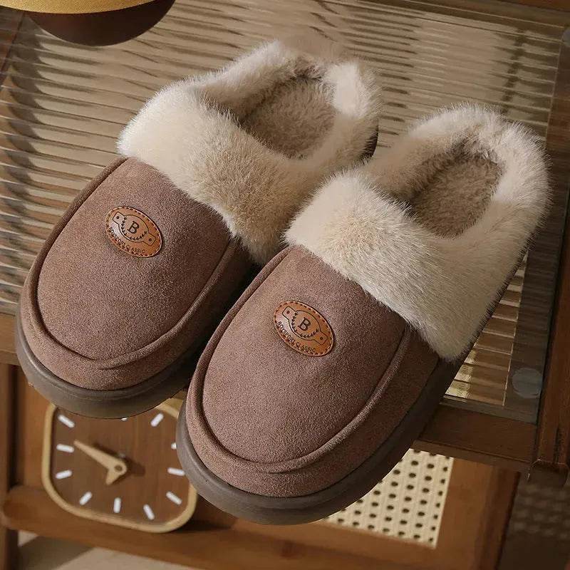 Winter Plush Slippers For Men Casual All-match Warm Suede House Shoes Indoor Non-slip Floor Bedroom Slipper - Velora