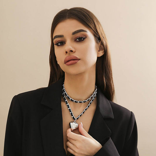 Big Love Double-layer Chains Design Necklace Women Street Punk Style Necklace Fashion Jewelry - Velora