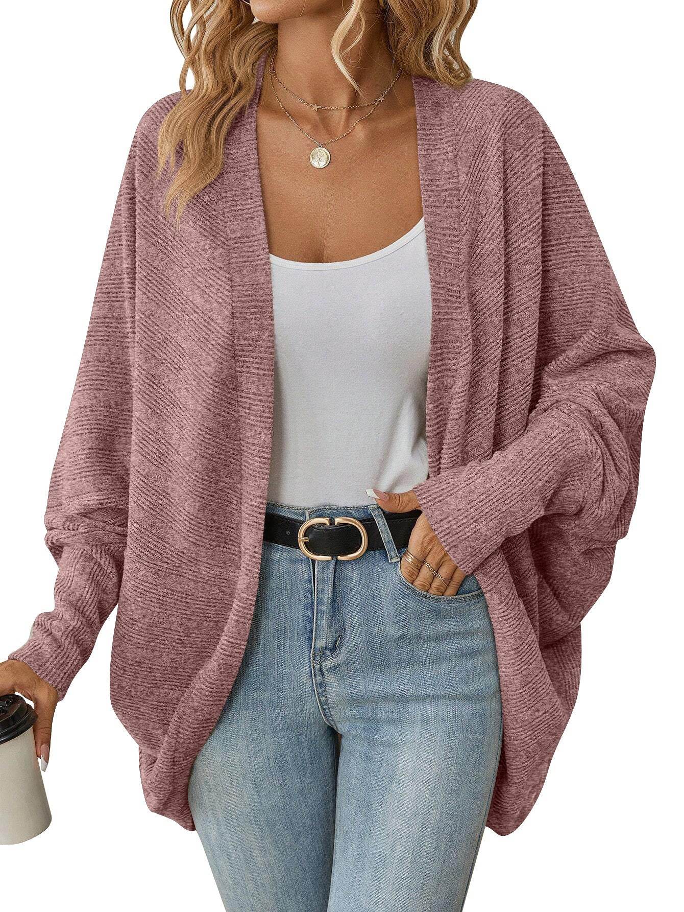 Women's Fashionable Batwing Sleeve Cardigan Loose Knitted Coat - Velora