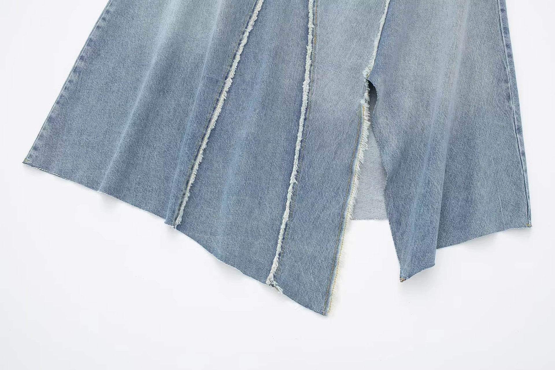 Fashionable Asymmetric High Waist Midi Denim Split Skirt - Velora