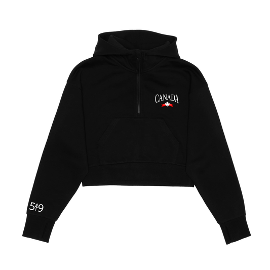 CANADA VARSITY EMBROIDERED CROPPED SCUBA 1/2 ZIP (WOMENS) - Velora