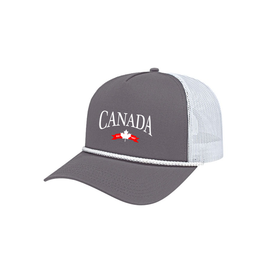CANADA VARSITY EMBROIDERED ROPE TRUCKER CAP - Velora