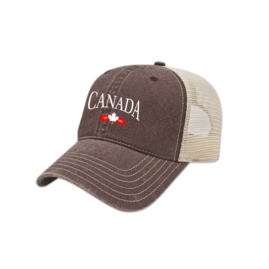 CANADA VARSITY EMBROIDERED VINTAGE TRUCKER CAP - Velora