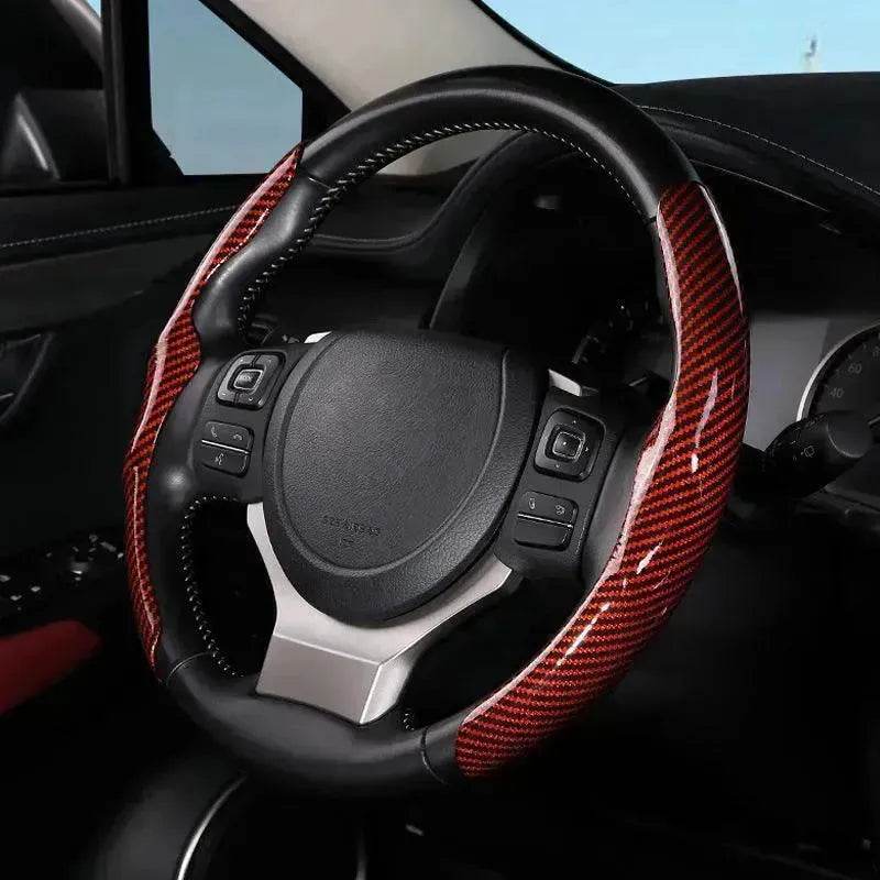 Car Carbon Fiber Pattern Glossy Car Steering Wheel Cover - Velora