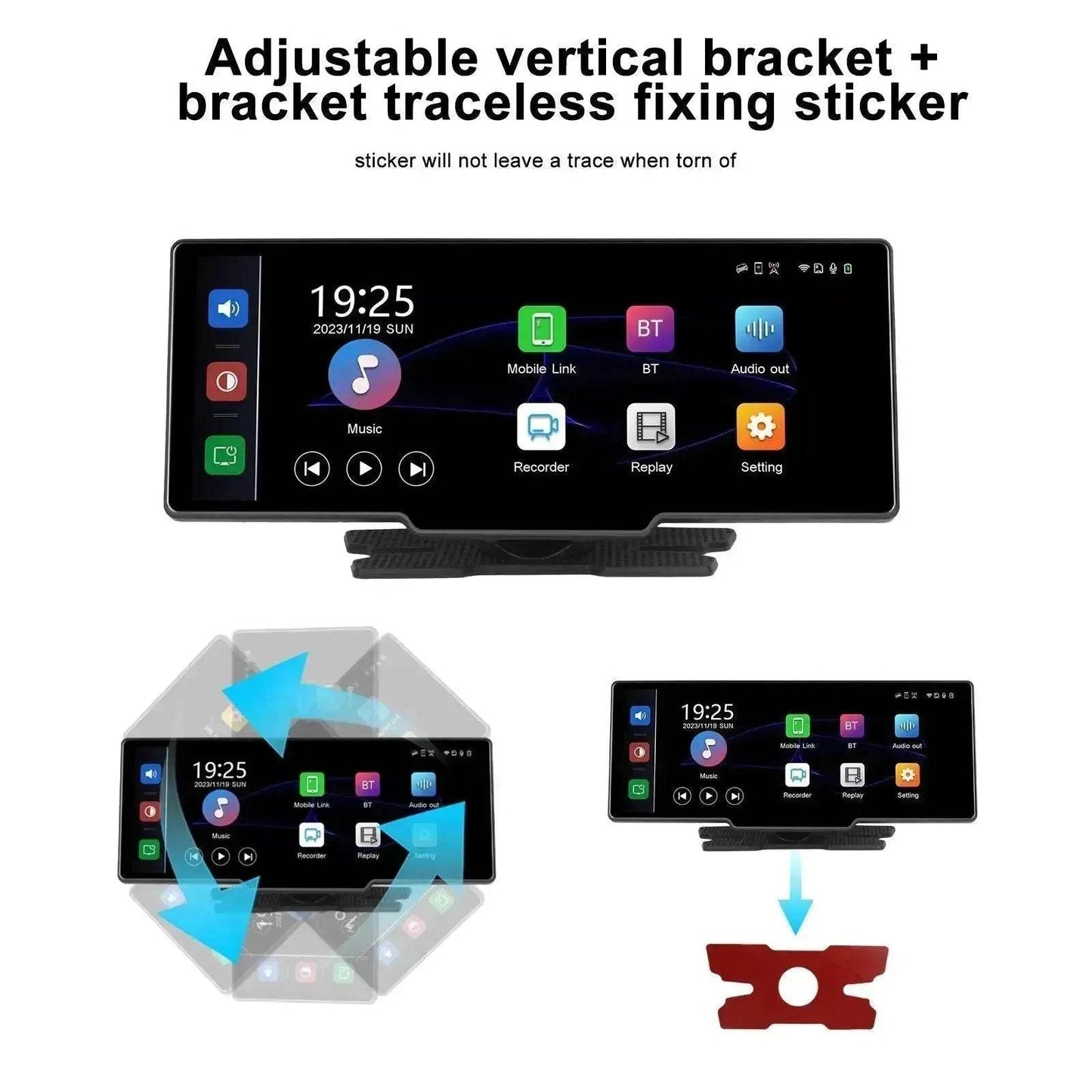 Car Smart Player HD PND 10 26-inch DVR With Rear View Three-way Camera Car play Android Auto reversing  Wide angle 1920x1080 HD Car Camera