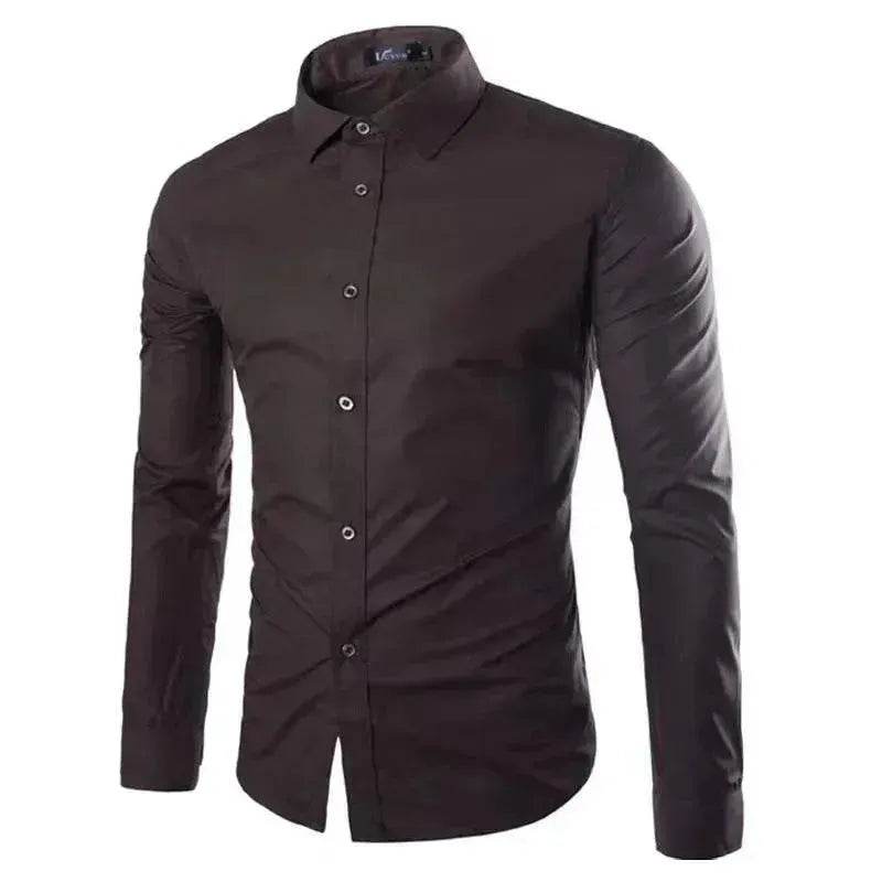 Casual Polo Collar Ironing Free Long Sleeves Shirt For Men - Velora