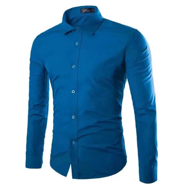 Casual Polo Collar Ironing Free Long Sleeves Shirt For Men - Velora