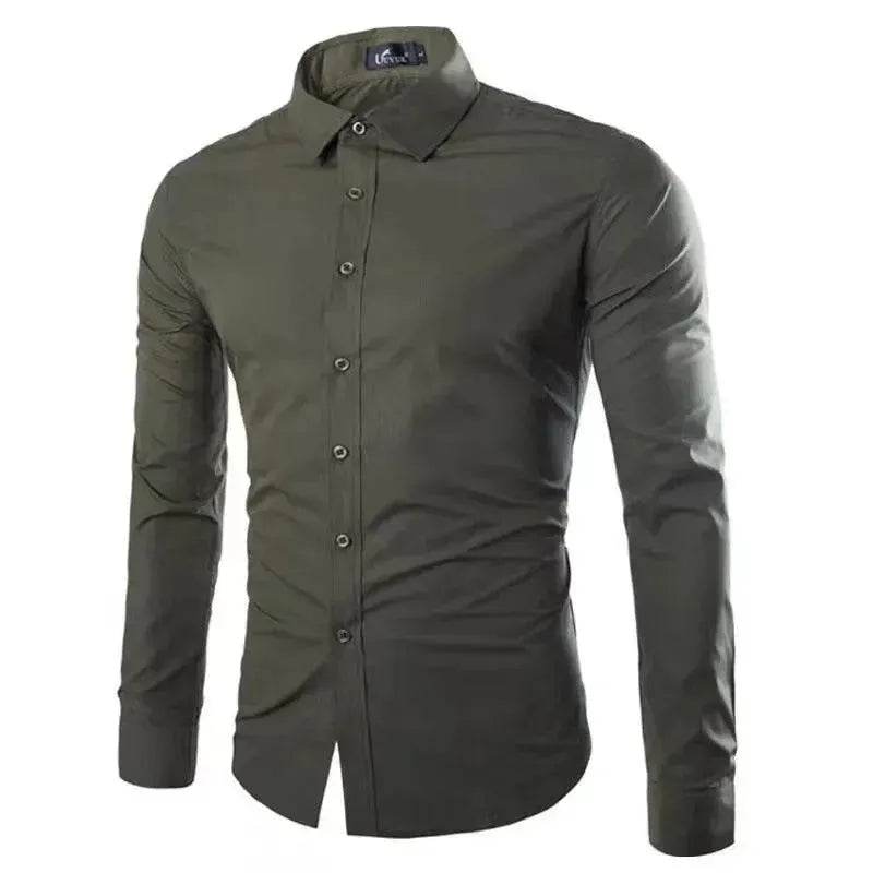 Casual Polo Collar Ironing Free Long Sleeves Shirt For Men - Velora