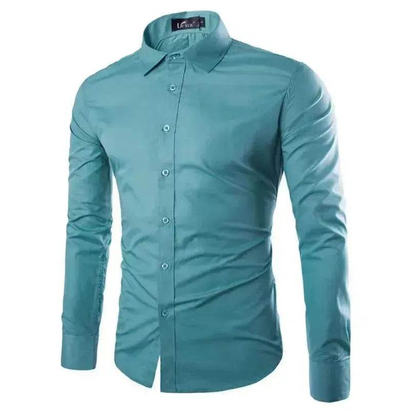 Casual Polo Collar Ironing Free Long Sleeves Shirt For Men - Velora