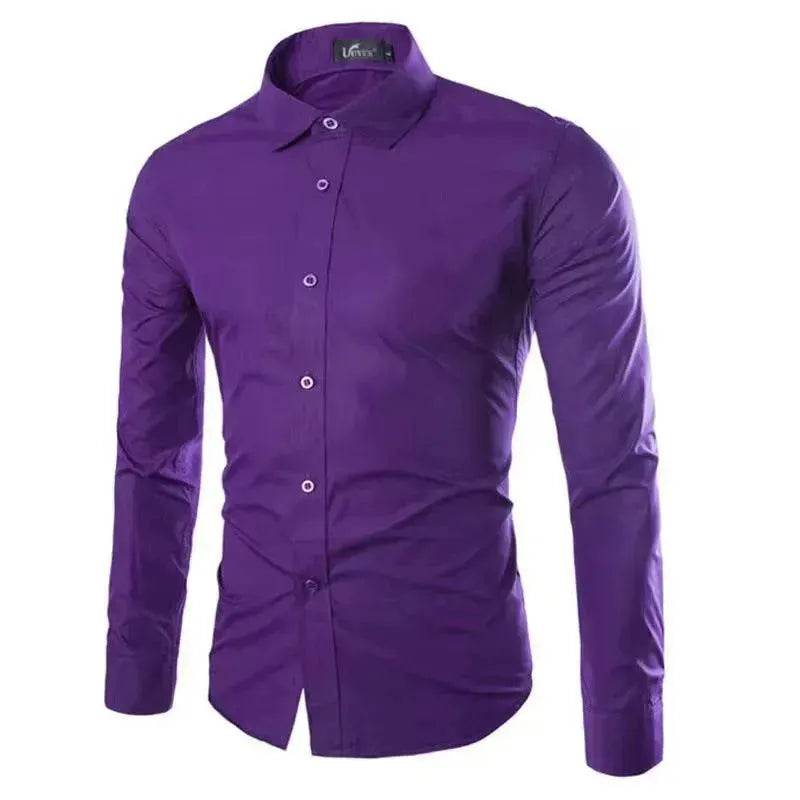 Casual Polo Collar Ironing Free Long Sleeves Shirt For Men - Velora