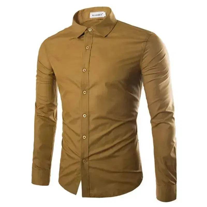 Casual Polo Collar Ironing Free Long Sleeves Shirt For Men - Velora