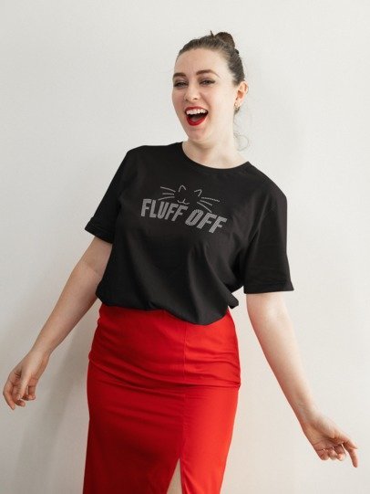 Fluff Off Rhinestone Cat Shirt – Funny Sparkle Cat Lover Bling Tee | Blingdazzel