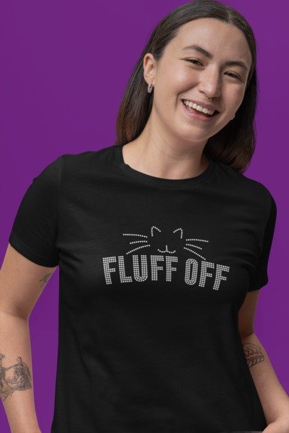 Fluff Off Rhinestone Cat Shirt – Funny Sparkle Cat Lover Bling Tee | Blingdazzel