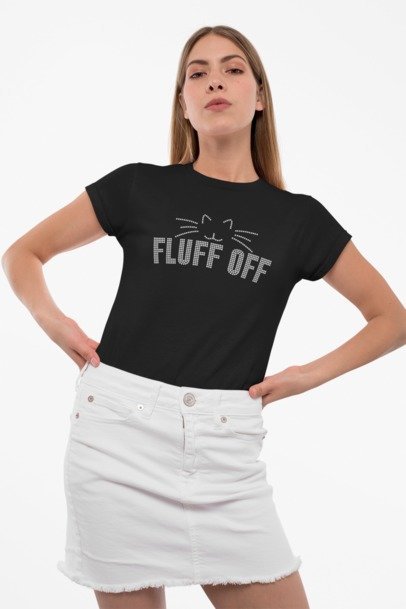 Fluff Off Rhinestone Cat Shirt – Funny Sparkle Cat Lover Bling Tee | Blingdazzel