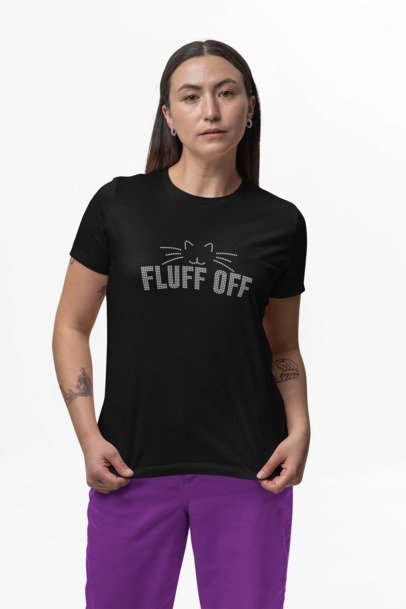 Fluff Off Rhinestone Cat Shirt – Funny Sparkle Cat Lover Bling Tee | Blingdazzel