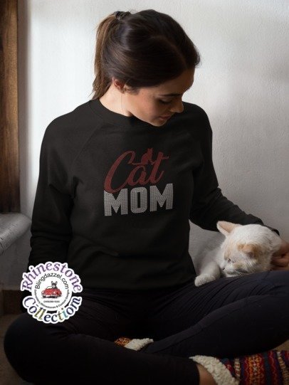 Cat Mom Rhinestone Shirt – Cat Lover Sparkle Bling Apparel for Women | Blingdazzel