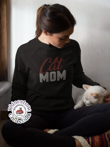 Cat Mom Rhinestone Shirt – Cat Lover Sparkle Bling Apparel for Women | Blingdazzel