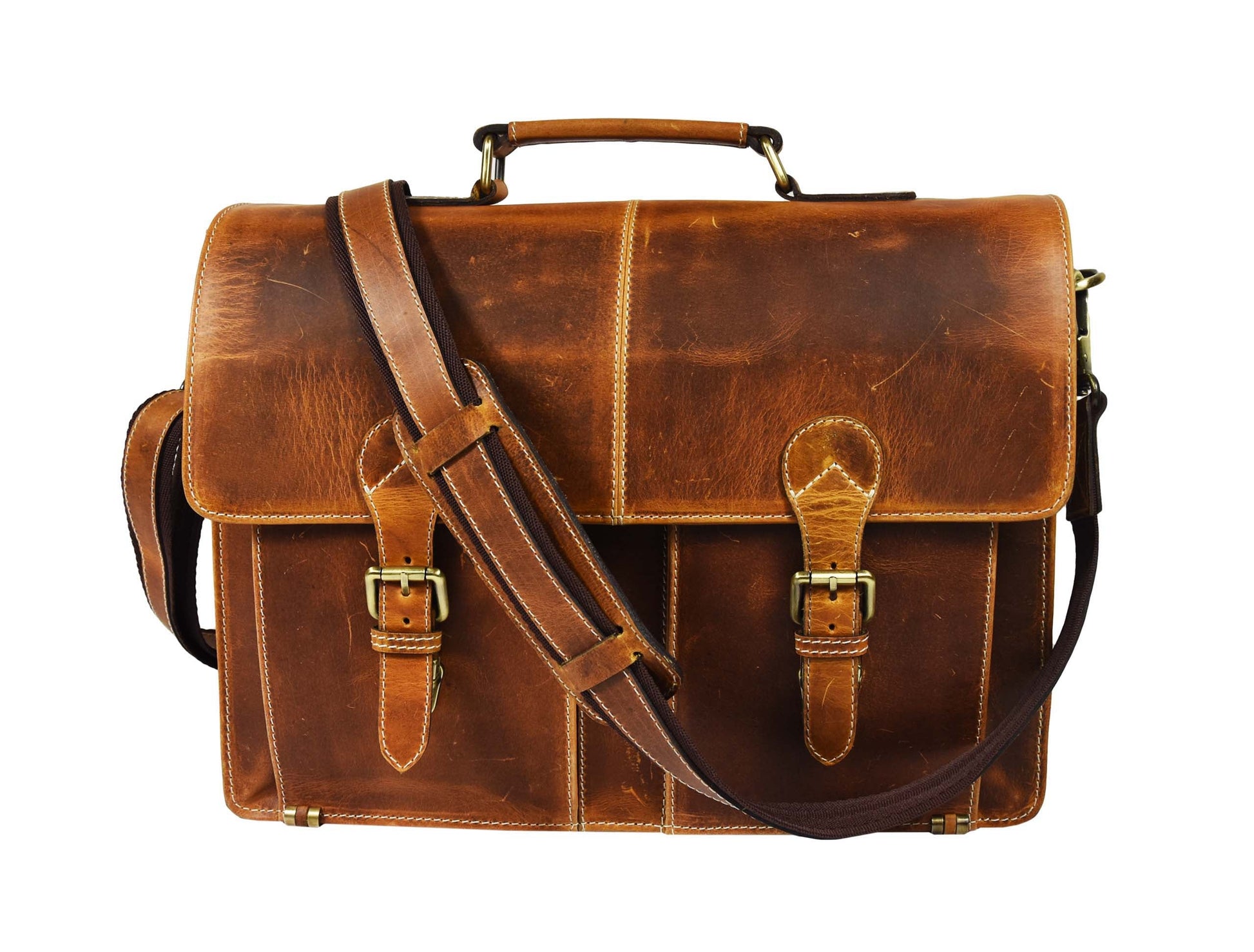 Cavendish Leather Office Bag - Caramel Brown - Velora Luxury Fashion