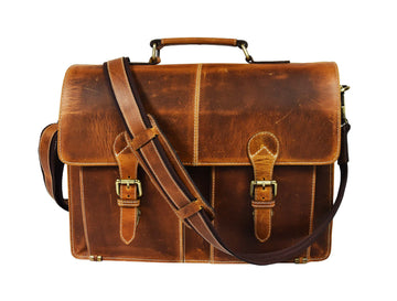 Cavendish Leather Office Bag - Caramel Brown - Velora Luxury Fashion