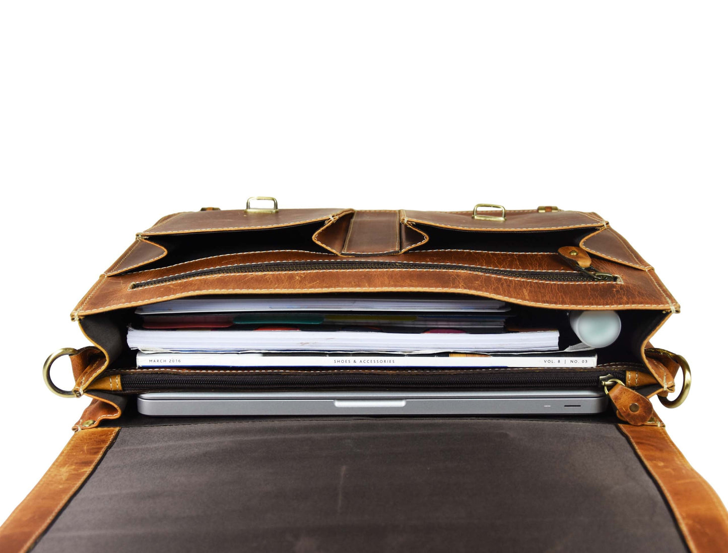 Cavendish Leather Office Bag - Caramel Brown - Velora Luxury Fashion