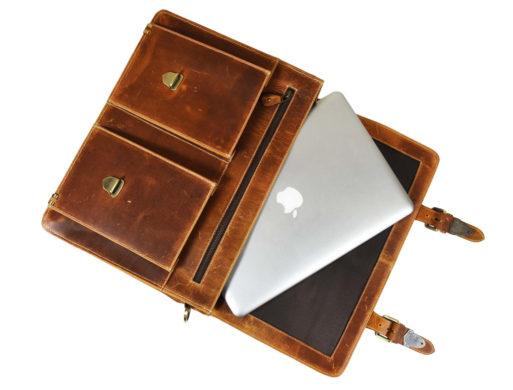 Cavendish Leather Office Bag - Caramel Brown - Velora Luxury Fashion