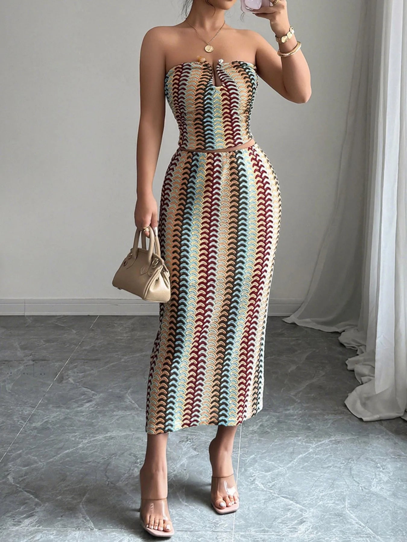 Printed Tube Top and Skirt Set - Velora