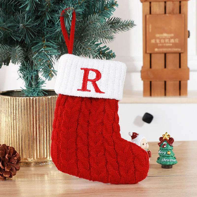Cute Letters Christmas Stockings Decorative Creative Tree Pendant Wool Knitted Socks - Velora