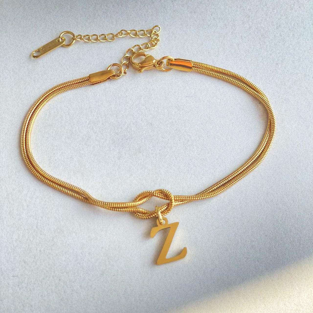 New Letter A-Z Love Knot Bracelets For Women Couple Gold Color Dainty Snake Chain Charm Bracelet Stainless Steel Jewelry Gift Valentine's Day Gifts - Velora