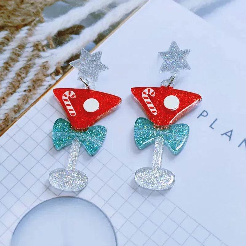 Sweet Christmas Tree Earrings With Rhinestones New Fashion Christmas Acrylic Earrings Women's Jewelry - Velora