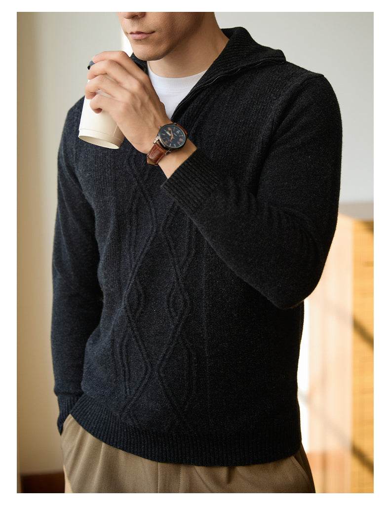 Pure Wool Sweater Half-height Zip Leisure Warm Sweater - Velora