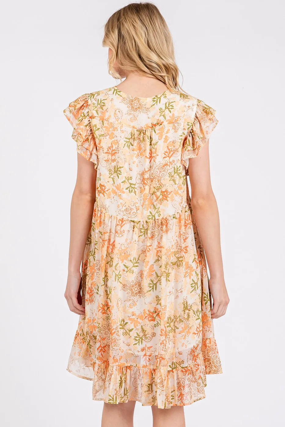 Mittoshop Floral Chiffon Ruffle Short Sleeve Mini Dress - Velora