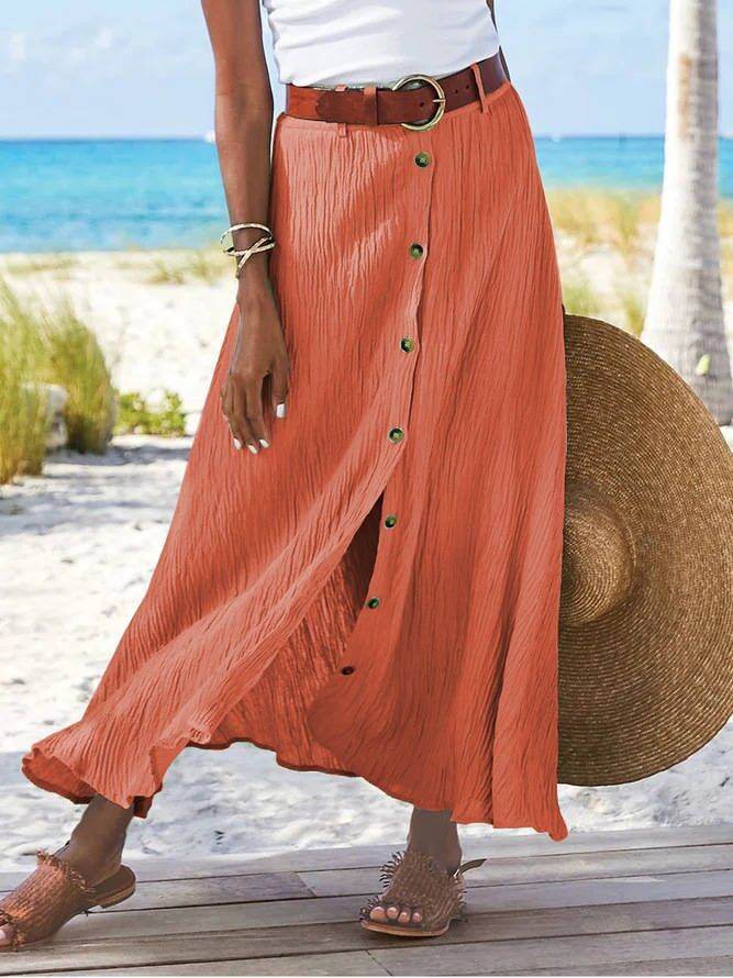 Women's summer Fashion Cotton Linen A-Line Hip Mid Waist Long maxi Skirt - Velora