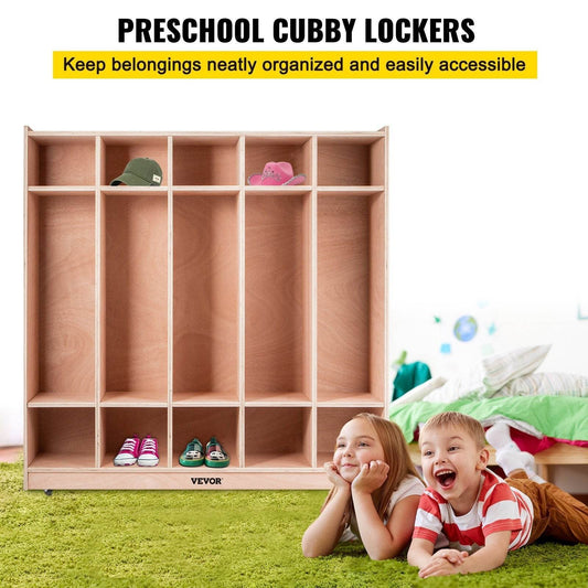 Preschool Cubby Lockers 5-Section Plywood Birch Coat Locker 15MM Thickness Kids Locker For Home 48.4 Inch High Durable Classroom Lockers For Toddlers And Kids Commercial Or Personal Use - Velora