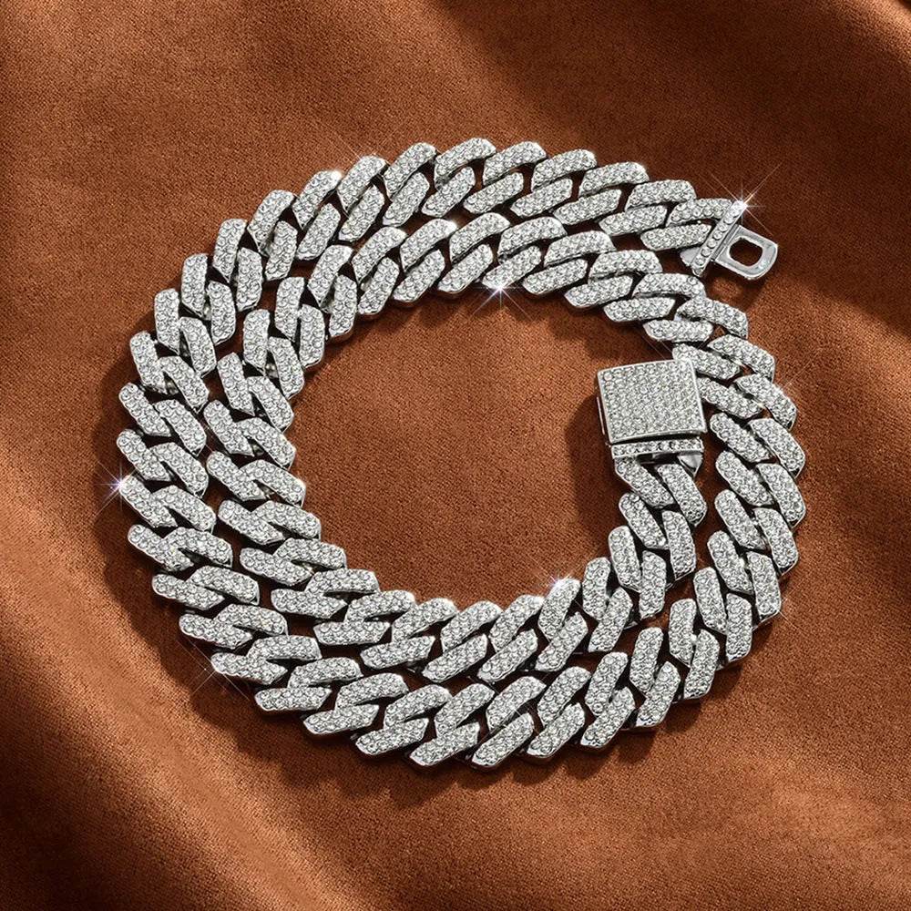 Box Buckle 14mm Bar Cuban Link Chain Bracelet and Necklace 2pcs - Velora