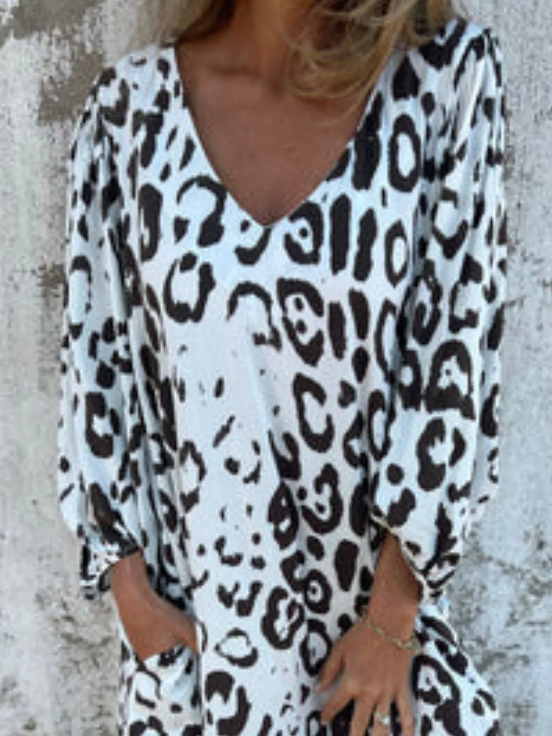 Full Size Printed V-Neck Dress with Pockets Plus Size - Velora