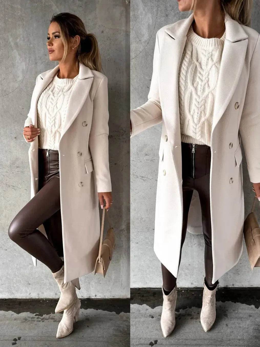 Classy Fashion Long Winter Coat Office Workwear for ladies Long Blazer overcoat - Velora