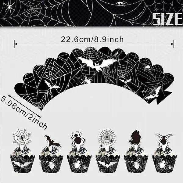 3 Tier Halloween Cupcake Stand Black Spider Web Cardboard Cupcake Stand Spider Bat Cupcake Toppers Halloween Cupcake Holder Tower For Halloween Birthday Party Supplies - Velora