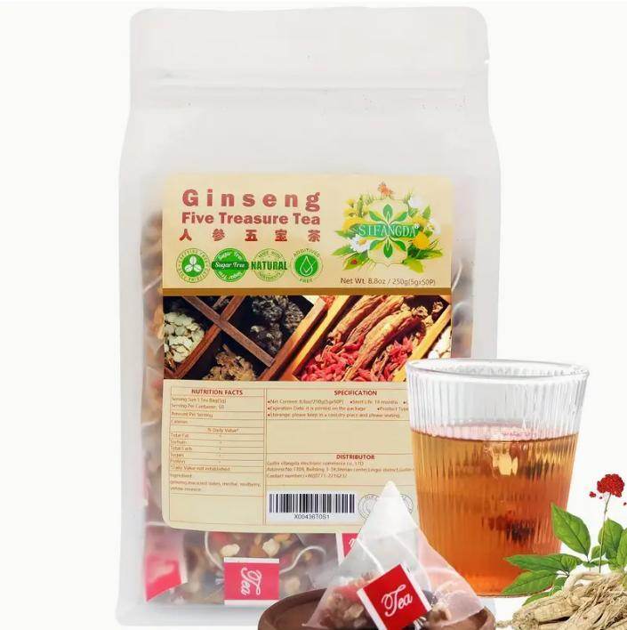 8.81 Oz Five Treasures Ginseng Tea - 250g, 50 Pieces, 5g - Velora